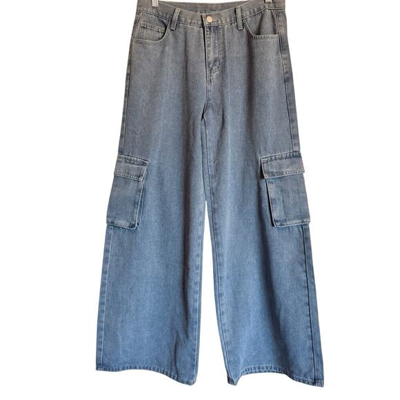 Cider Sz M‎ Mid Rise Solid Wide Leg Cargo Jeans Skater Grunge - Picture 3 of 14